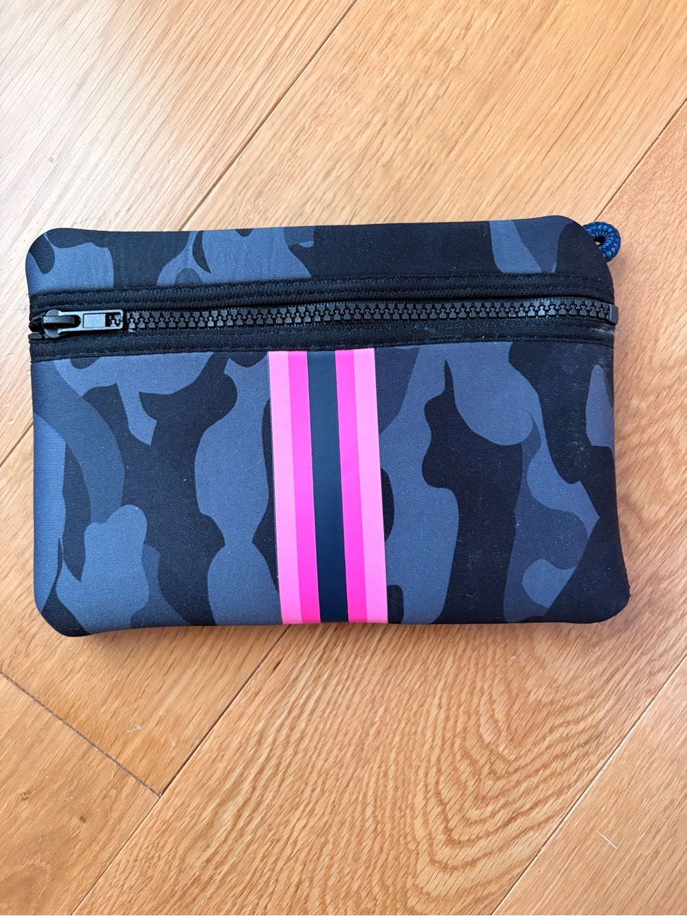 Haute Shore Camouflage Neoprene Zip Pouch with Pink Stripe Wristlet NWOT